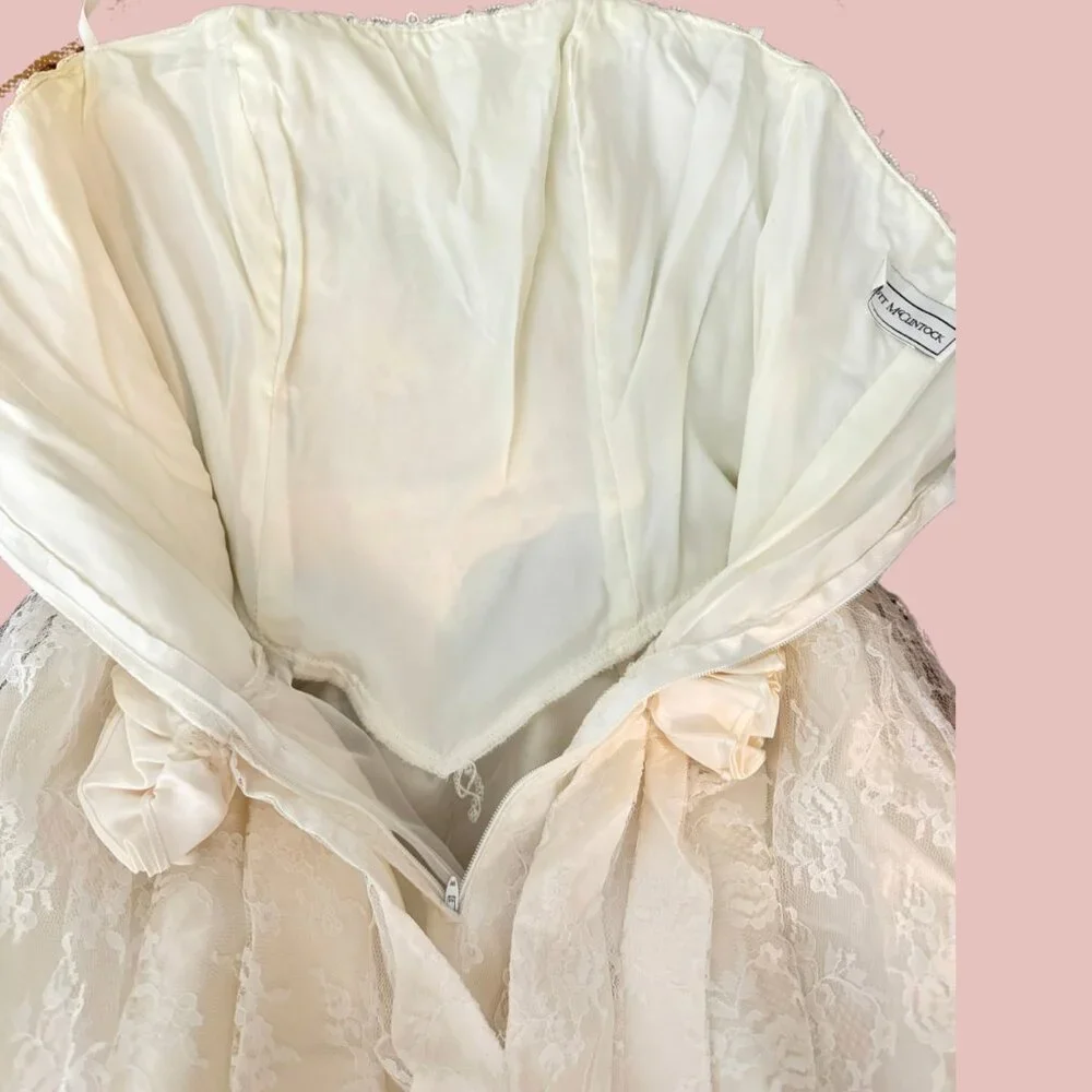 Vintage Scott McClintock 80s Strapless White Lace Wedding Dress Set 1950s style - Picture 7 of 16